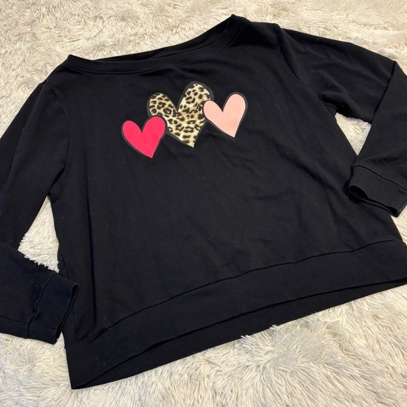 NY&CO Black sweater boat neck cheetah print three hearts size LARGE - Picture 8 of 8